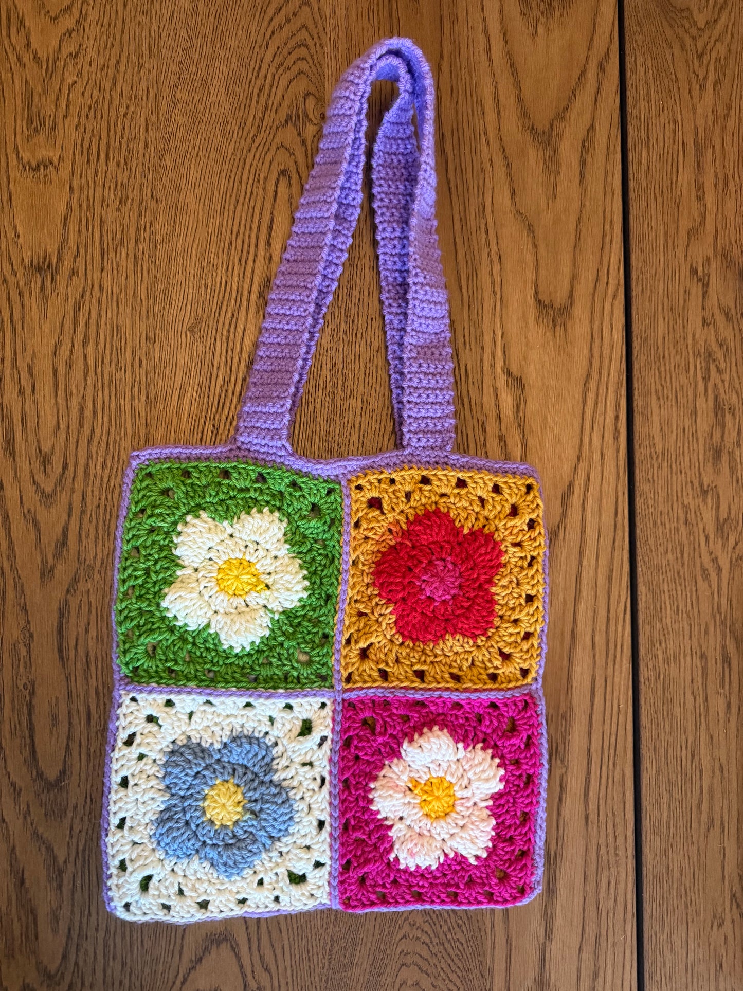 Daisy Granny Square Crochet Tote Bag