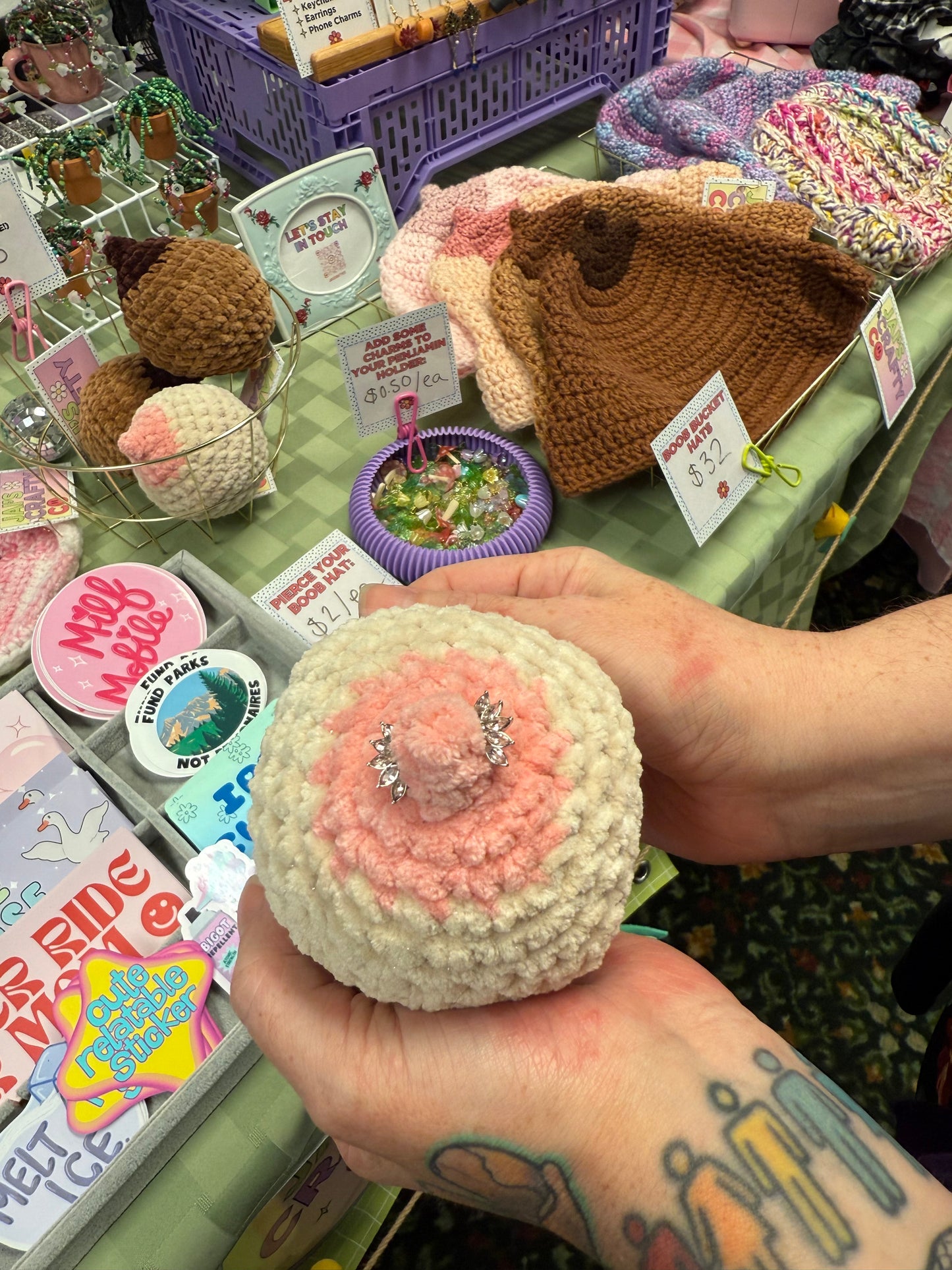 Custom: Stress Boob Crochet Plushie