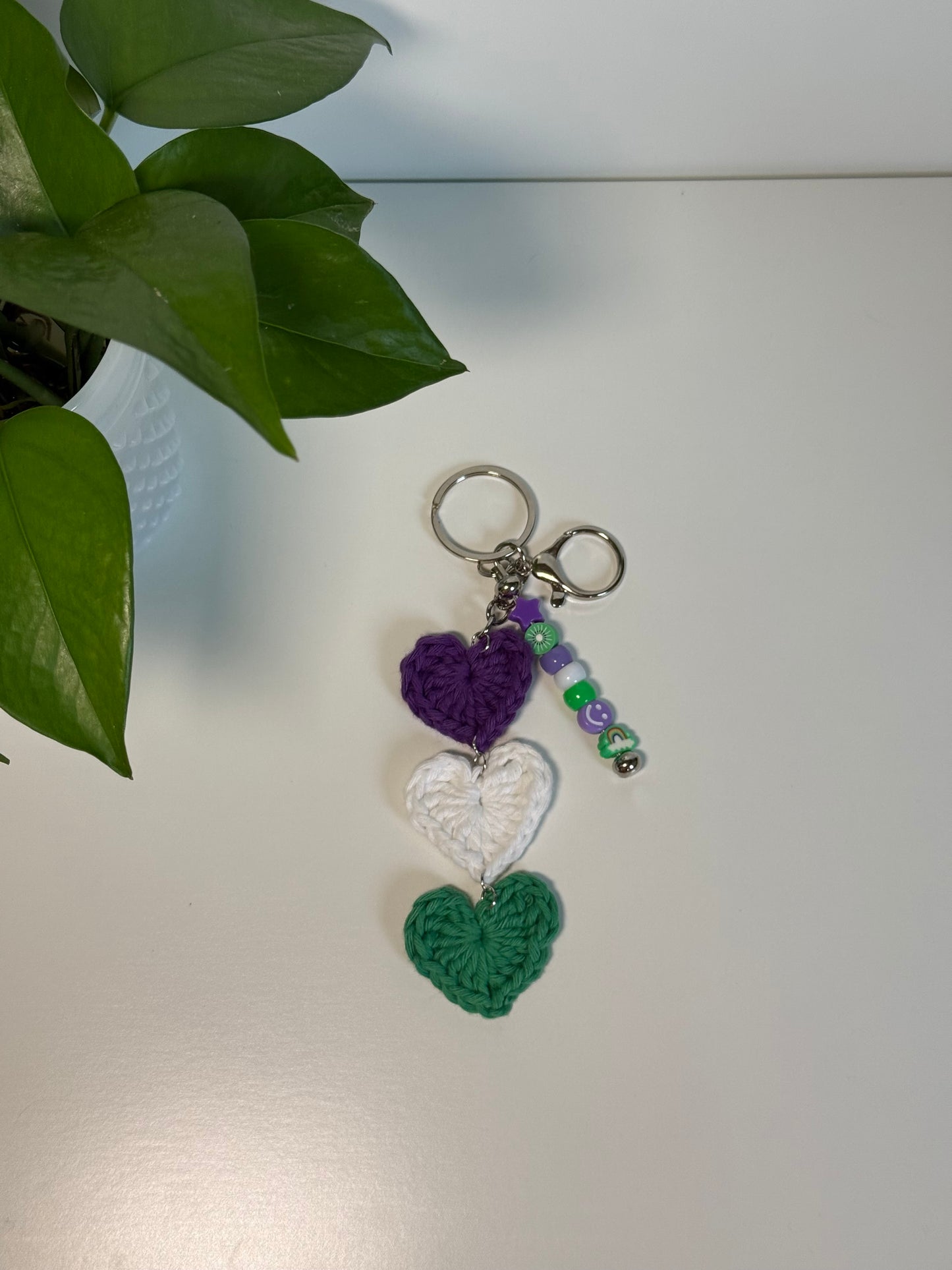 Crochet Pride Flag Heart Keychain, Bag Charm