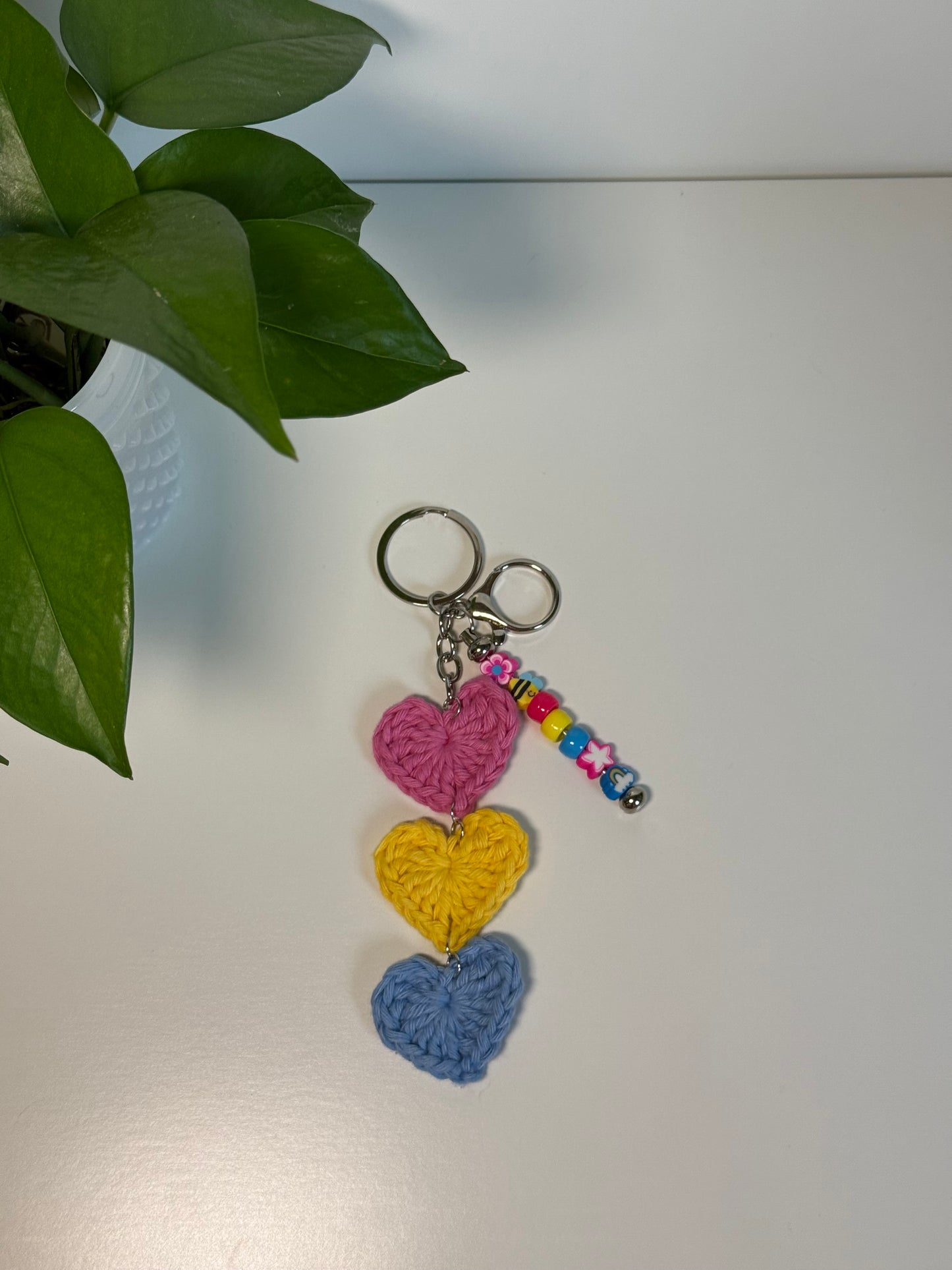 Crochet Pride Flag Heart Keychain, Bag Charm
