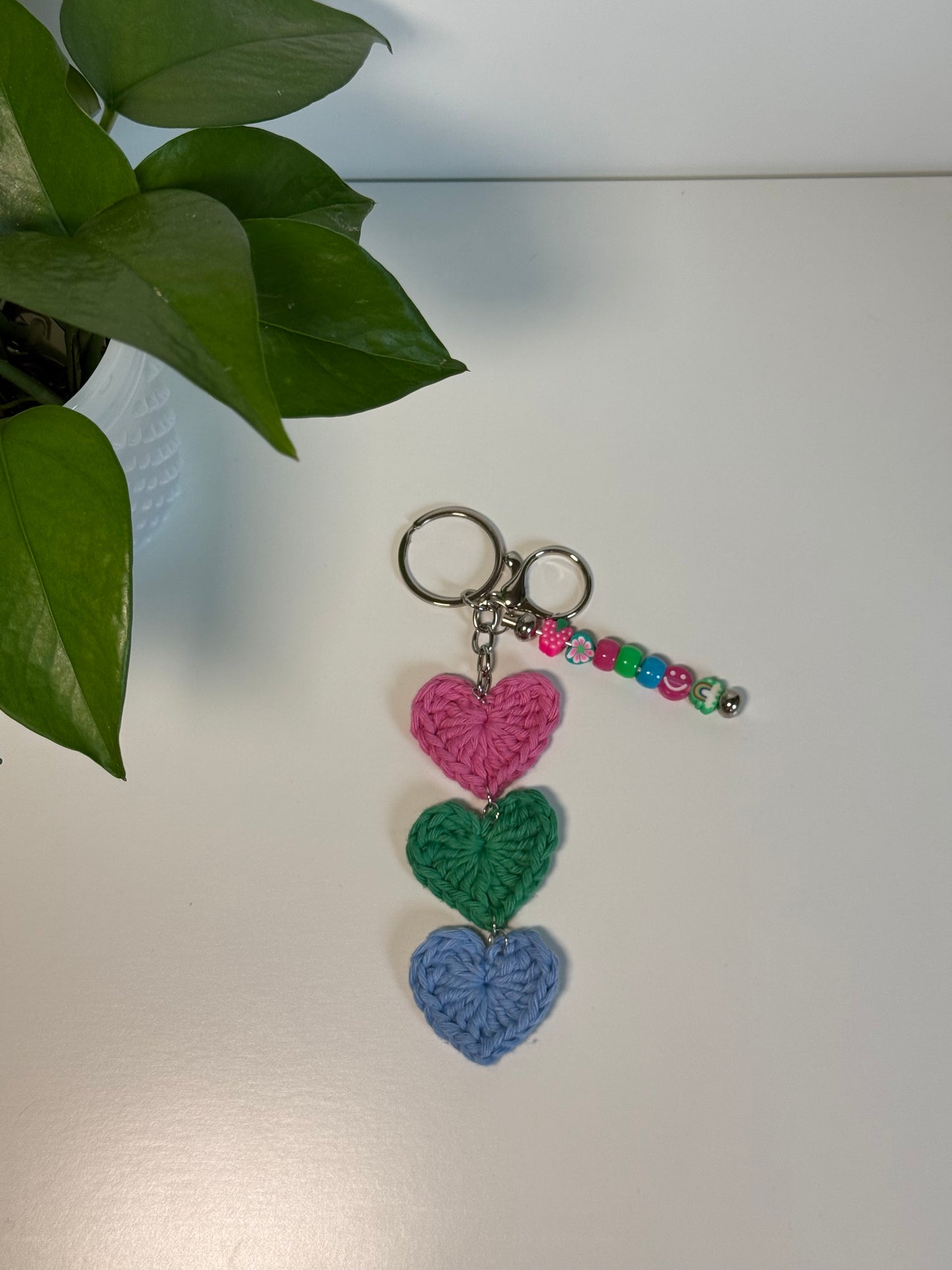 Crochet Pride Flag Heart Keychain, Bag Charm