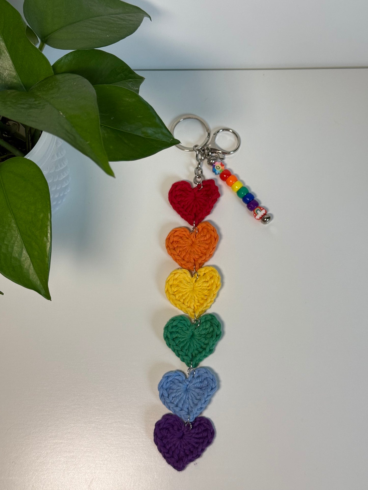 Crochet Pride Flag Heart Keychain, Bag Charm