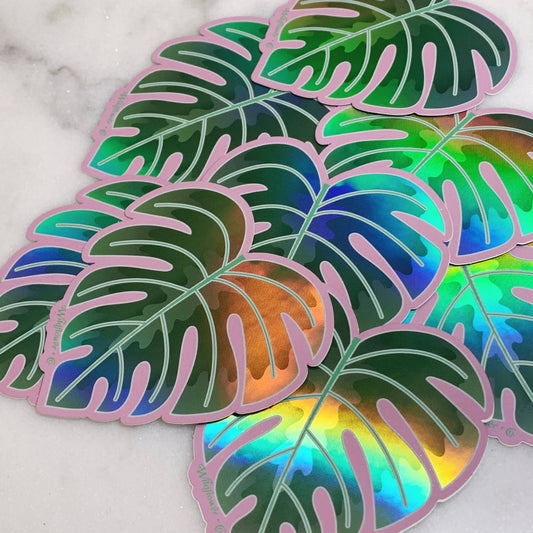 Monstera Leaf Sticker, Holographic