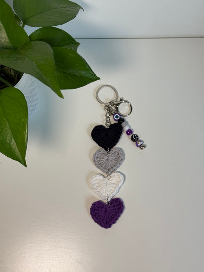 Crochet Pride Flag Heart Keychain, Bag Charm