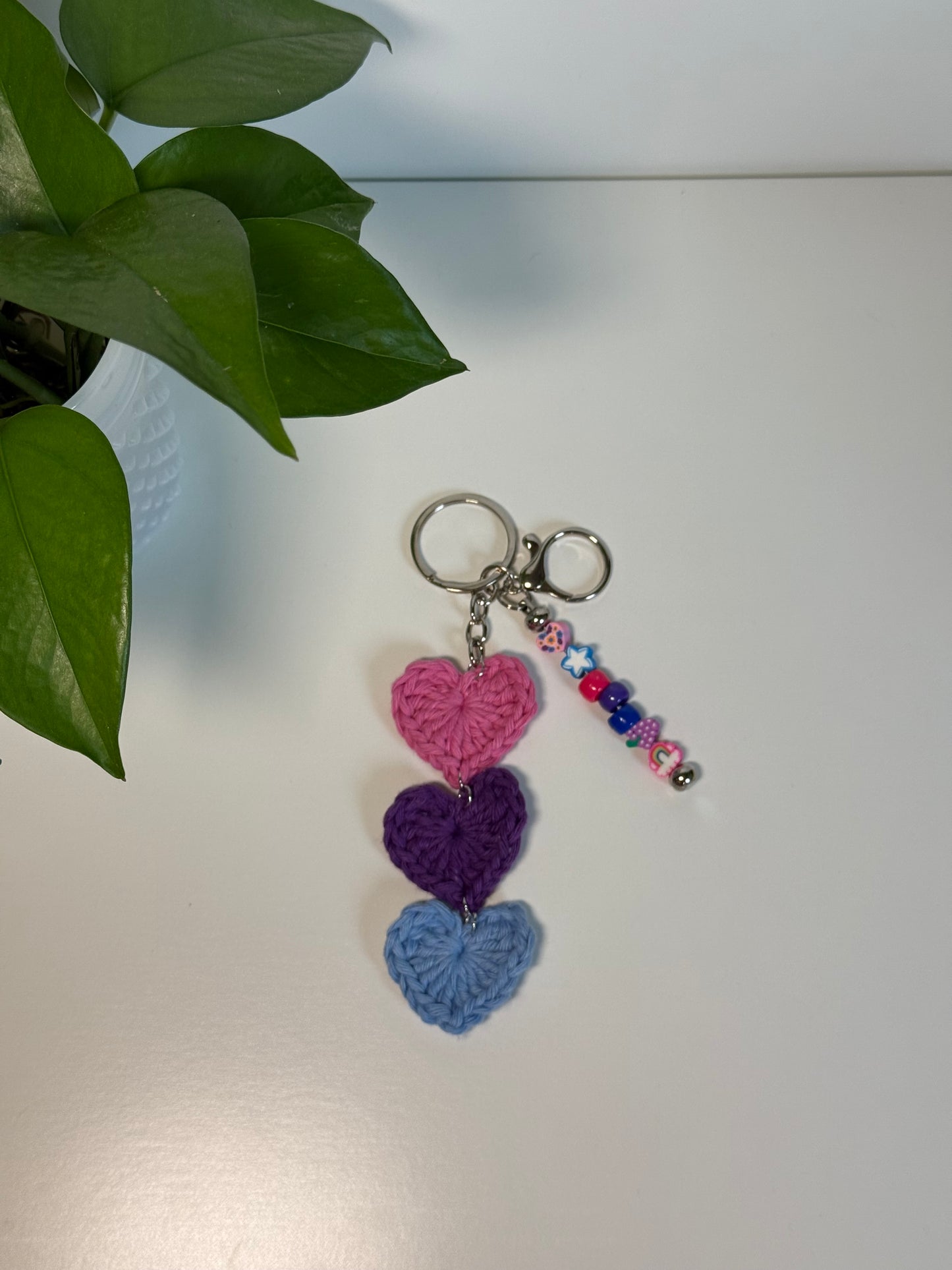 Crochet Pride Flag Heart Keychain, Bag Charm