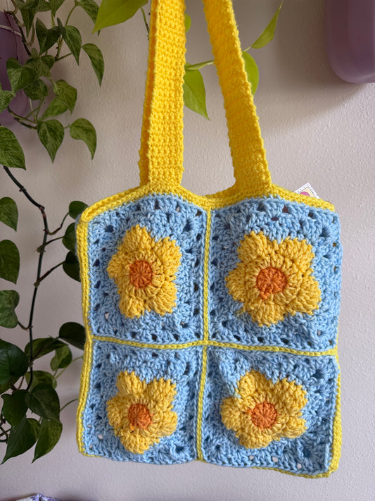 Daisy Granny Square Crochet Tote Bag