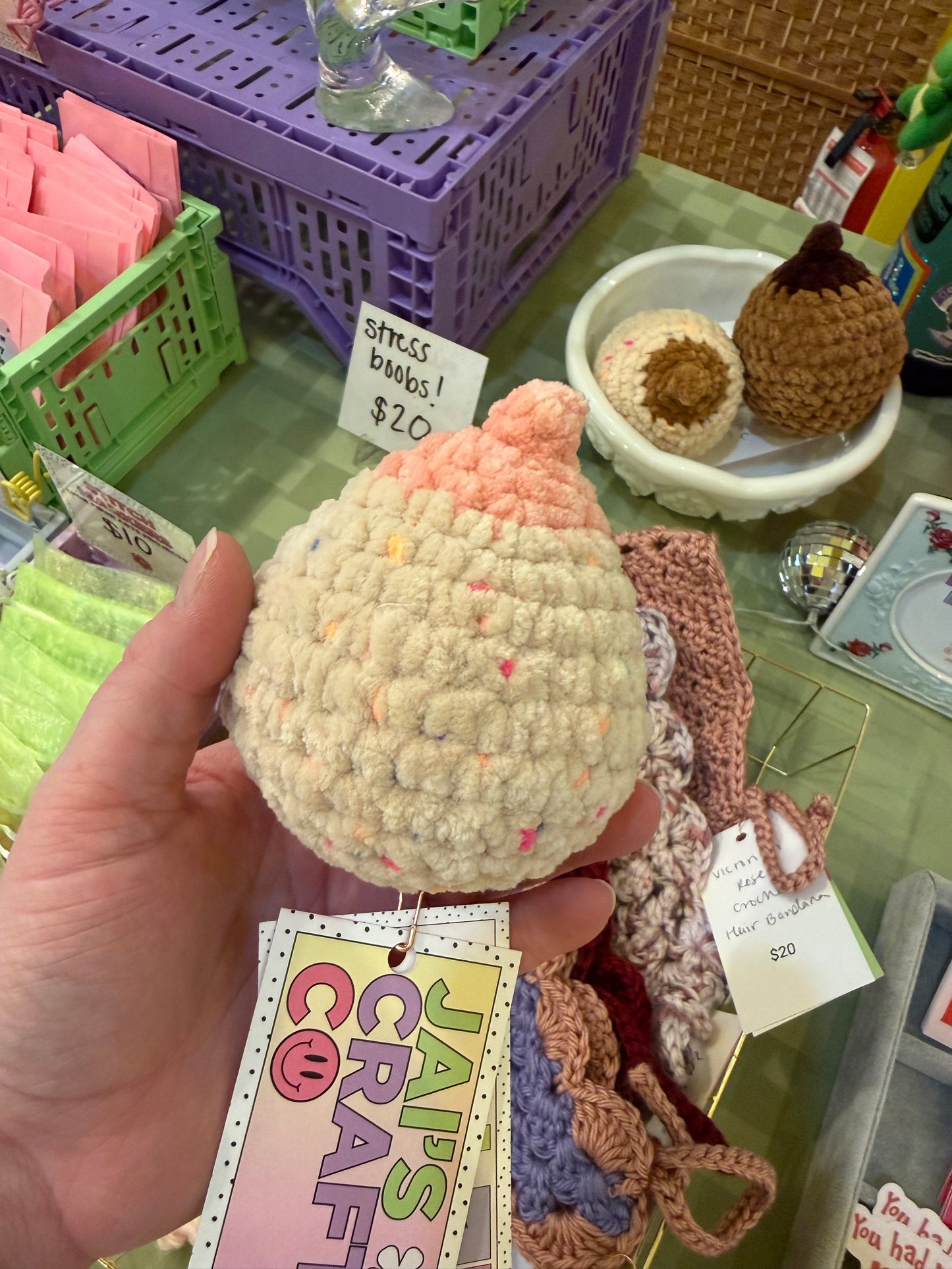 Custom: Stress Boob Crochet Plushie