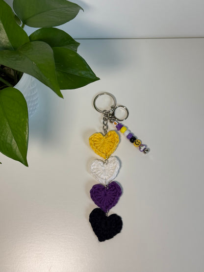 Crochet Pride Flag Heart Keychain, Bag Charm