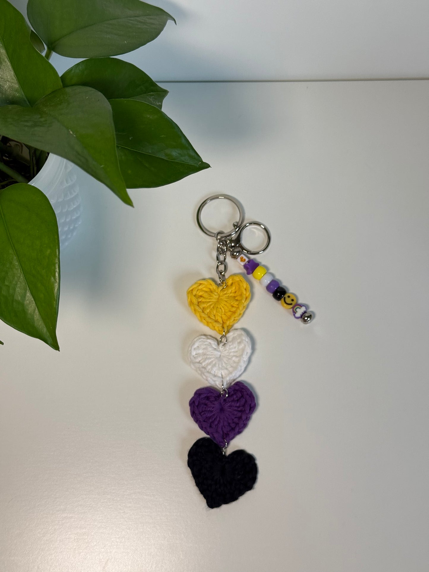 Crochet Pride Flag Heart Keychain, Bag Charm