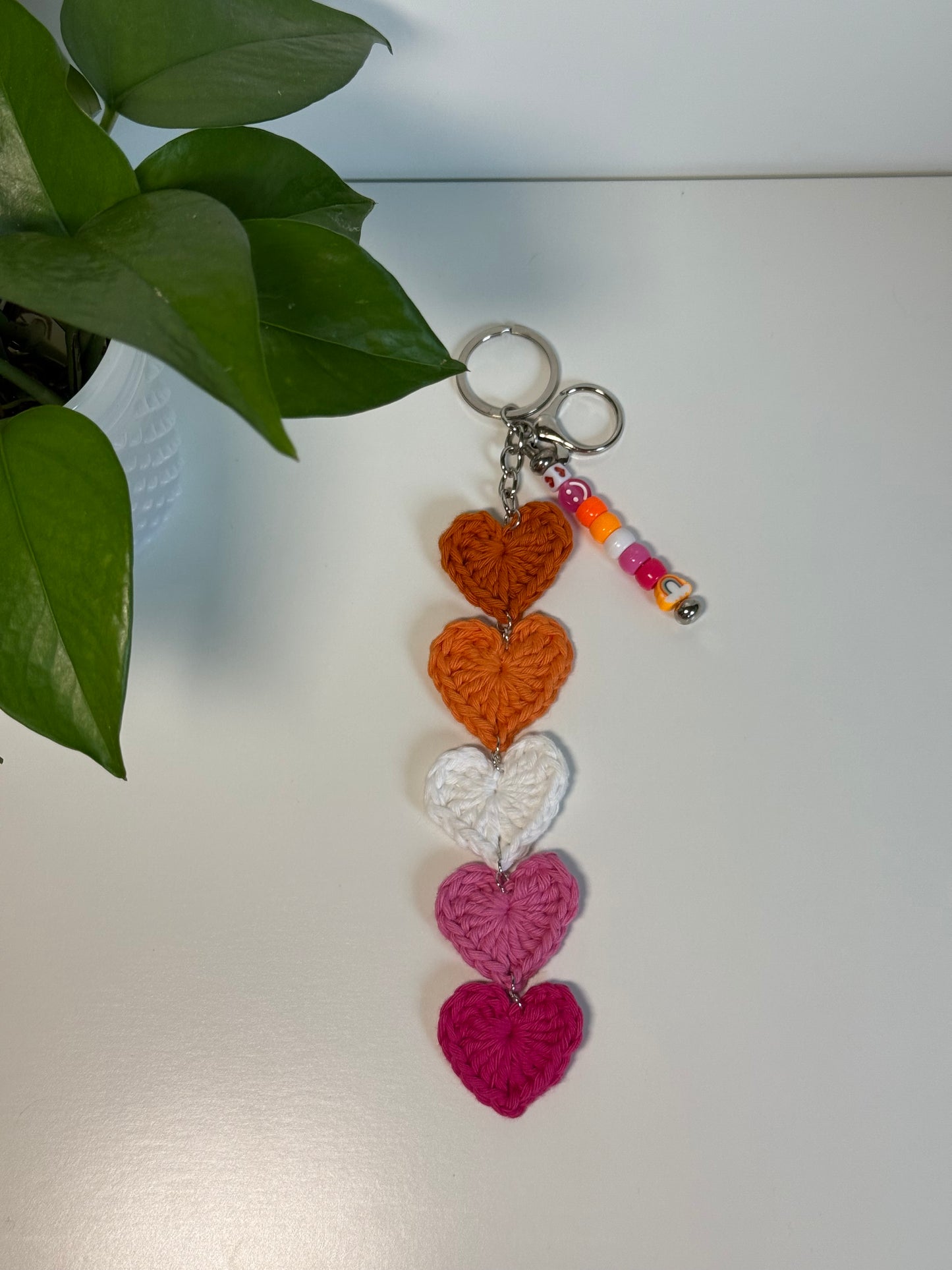Crochet Pride Flag Heart Keychain, Bag Charm