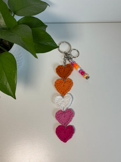 Crochet Pride Flag Heart Keychain, Bag Charm